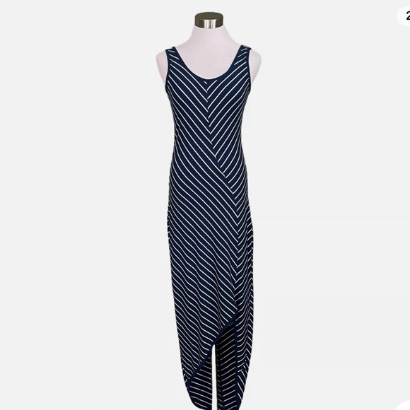 Athleta Cross Shore Maxi Dress Navy Blue Chevron Stripe XS Sundress Hi Lo - Picture 1 of 8